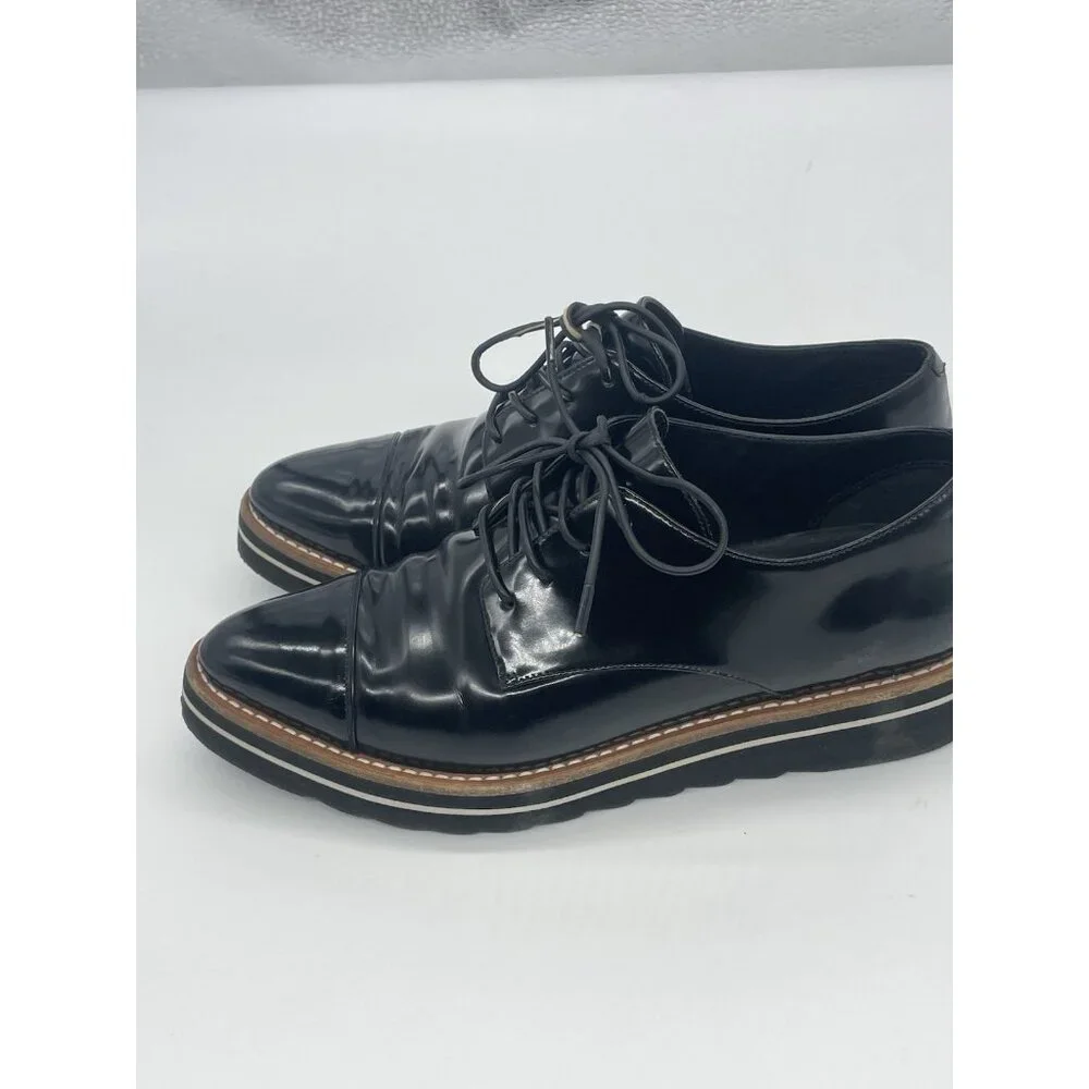 Vince Alanis Black Patent Leather Pointed Toe Oxford‎ Loafers  Sz 7/37 Shoes